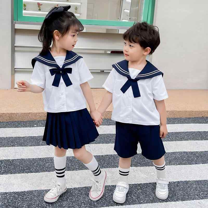 キッズ 男女児童 春夏 学院風 卒業服 校服 園服 セット 短袖 長袖 海?領 開衫 トップス スカート 短パンツ ロングパンツ 綿混紡 ポリエステル混 接触冷感 軽量 通学 普段使い 部屋着 かわいい デザイン セットアップ ユニセックス 3～8歳