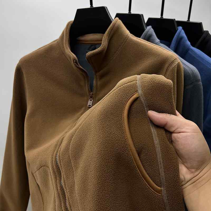 メンズ フリース カーディガン 長袖 スタンドカラー ジップアップ 合体型 厚手 保暖 秋冬 ポリエステル ブラック コーヒー グレー 軽量 吸湿速乾 普段使い 秋 冬 アウトドア 青年向け トップス スウェット ジャケット 切り替え 基本デザイン