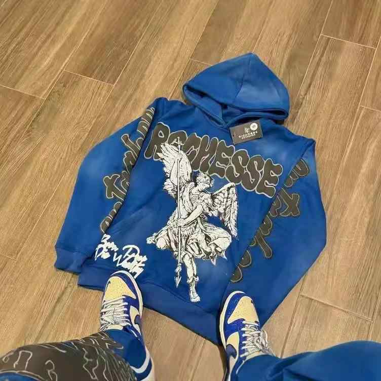 メンズ スウェット トップス ビッグシルエット 連帽 長袖 セットインスリーブ 軽量 ポリエステル混紡 コットン混紡 プリント柄 ブラック ネイビー 春 秋 ストリートカジュアル ルーズフィット ヴィンテージスタイル 日常使い アウトドア 吸湿速乾 伸縮