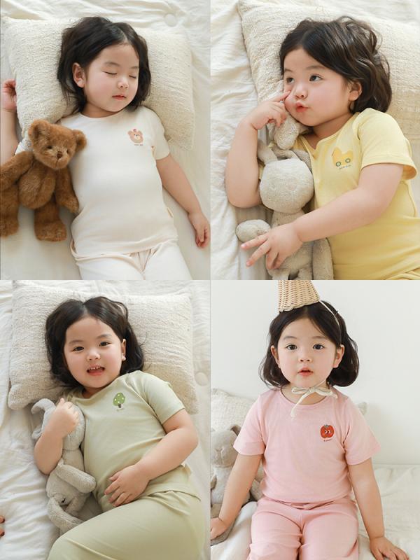 子供 女の子 部屋着 セット トップス ショートパンツ かわいい ・柑通柄 接触冷感 化繊混紡 柔らかい 軽量 吸湿速乾 米色 浅緑 ピンク イエロー ライトブルー 夏 3～8歳 100～140cm 韓風 カジュアル 普段使い