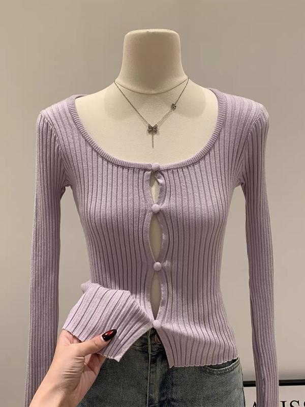 カーディガン 女性用 春夏 紫色 ラウンドネック 長袖 ニット 開き 修身 切り替え 短丈 軽量 吸湿速乾 単品 普段使い 日韓スタイル インナー トップス ニットトップス 紫系 ラベンダー コットン混 伸縮性 カジュアル レイヤード