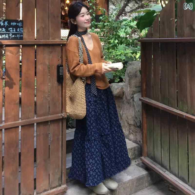 スカート 女性用 春夏 フレンチ フラワープリント ミディ丈 Aライン ハイウエスト 切り替えデザイン 再生繊維 中長丈 ナビーブルー 小柄対応 気質 通勤スタイル 軽量 通勤用 普段使い ビッグシルエット 復古風 大きめフレア 吸湿速乾 伸縮性
