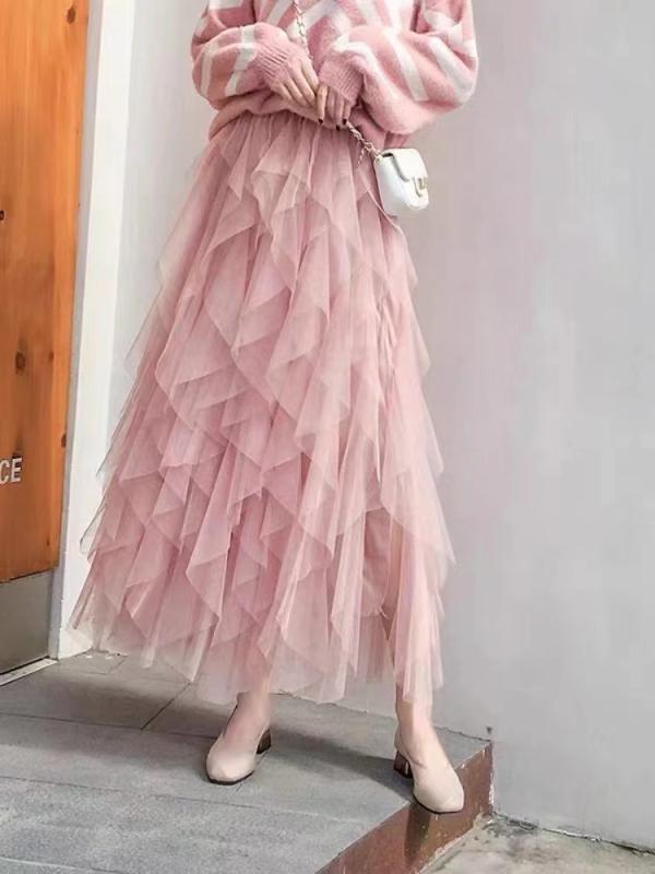 スカート 女性用 半身スカート 春夏 通勤用 普段使い かわいい A字スカート 中長丈 高腰 スリム イージーワッシャー ポリエステル 3Dプリント プリーツ加工 無弾性 ピンク ベージュ ブラック グレー ホワイト ローズレッド ネイビー グリーン ラ