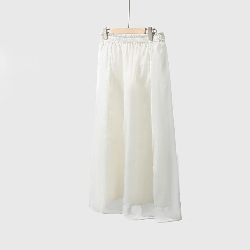 スカート レディース チャイナスタイル 真? Aライン ロングスカート 半身スカート 桑蚕? 欧根? 純色 白 気質 通勤用 クラシカル 百搭 優雅 風