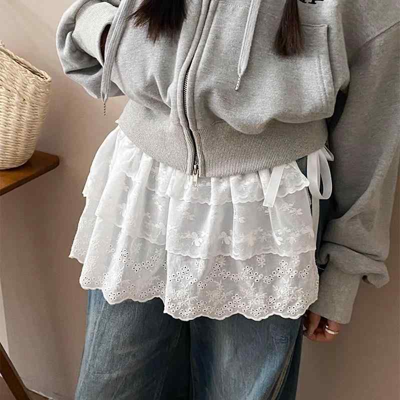 半身スカート 女性用 春夏 短め 不規則スカート レース 刺繍 花柄 切り替え 白 ピンク系 アイボリー マイクロストレッチ 軽量 通勤 普段使い カジュアル かわいい 甘め フレッシュ トップス重ね着 インナー フレア フレアスカート フレアシルエット