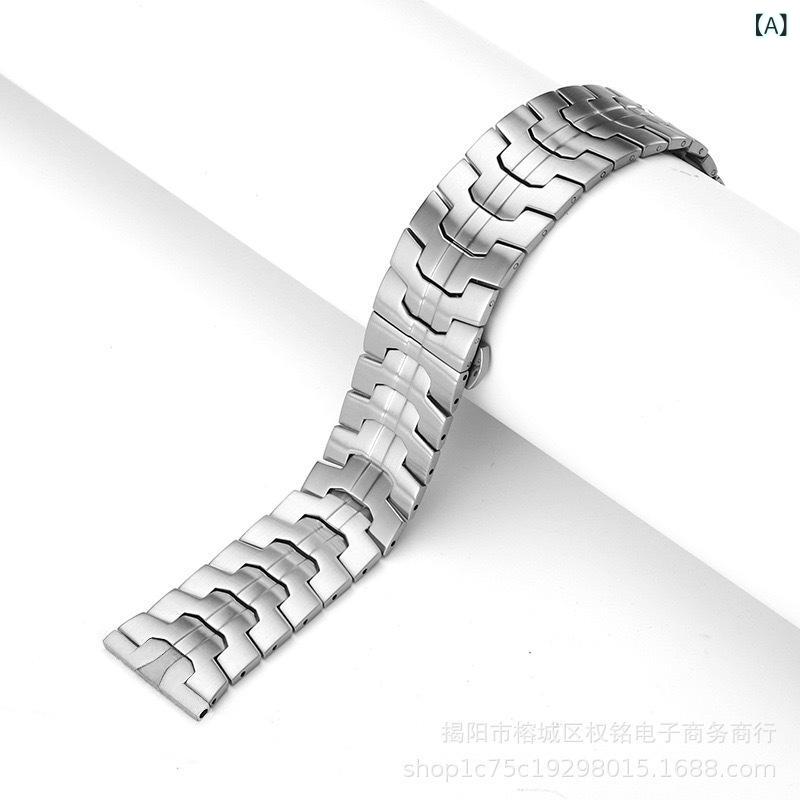 メンズ メタル 腕時計 ストラップ ステンレススチール ビジネス シリコン バタフライバックル 22mm 20mm フラットインターフェース 銀色 チタン グレー ブラック ゴールド ローズゴールド 赤 黒 緑 オレンジ ブルー グレー スター ライト