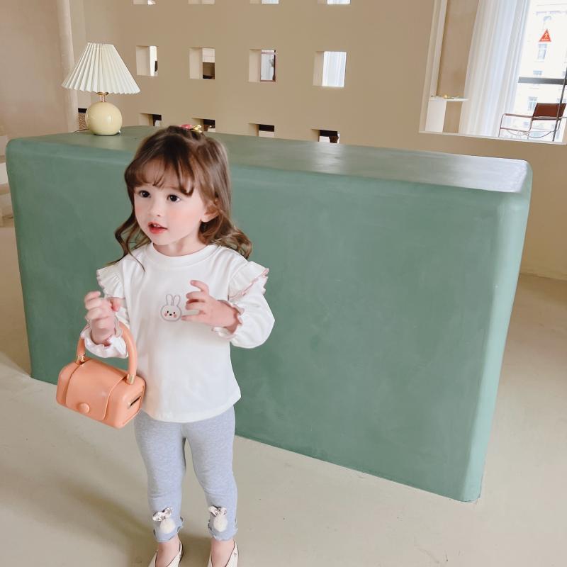 ベビー 女の子 長袖 Tシャツ トップス 韓国風 かわいい ウサギ プリント コットン 柔らかい 接触冷感 紫外線カット 春夏 ピンク ホワイト 赤ちゃん服 0-3歳 レイヤード インナー