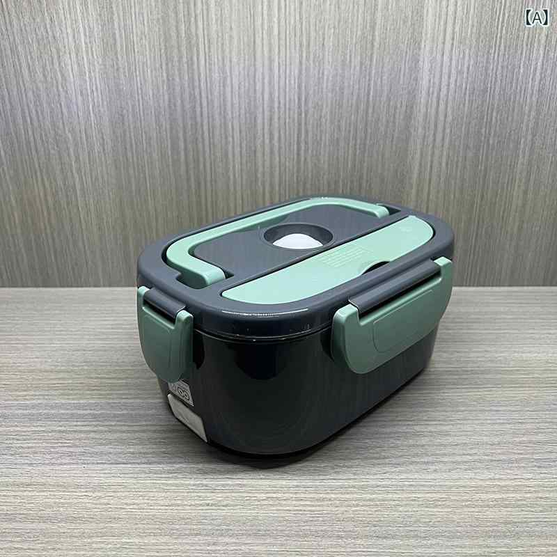 電熱弁当箱 子供用 車載 家庭用 無水加熱 温め 保温 食品級PP内胆 ステンレス内胆 1.5L 長方形 現代 シンプル 純色 墨緑 黒白 ピンクグレー フォーク スプーン 付属 多機能 シーン 弁当