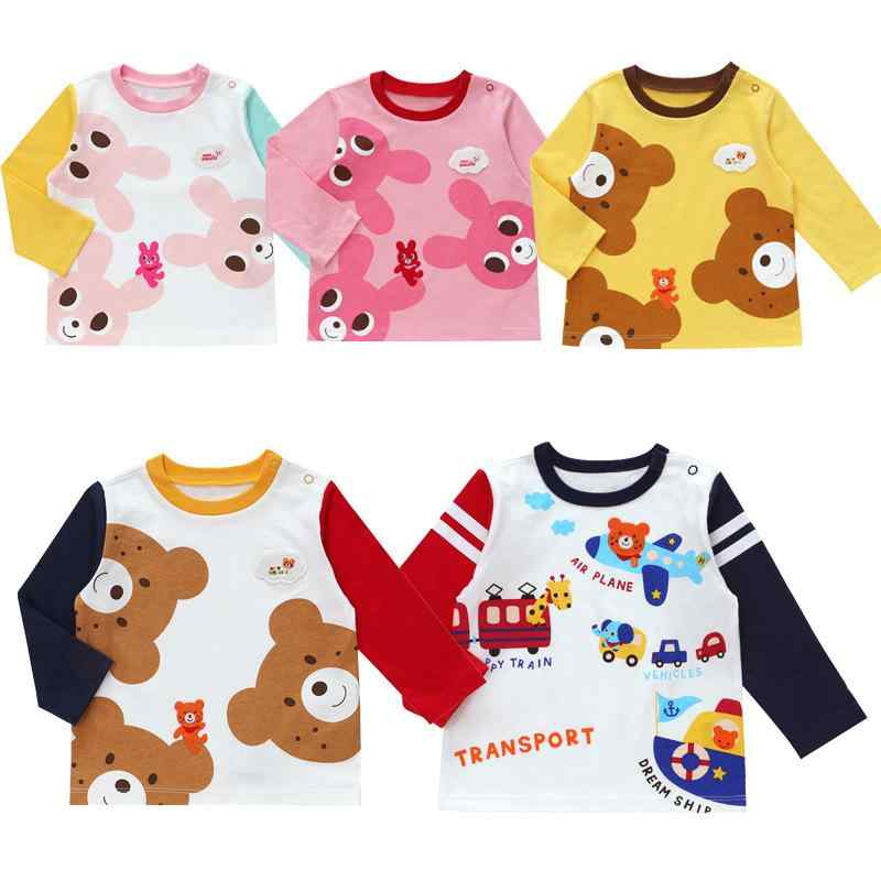 キッズ 男の子 長袖 Tシャツ トップス 綿 柔軟素材 かわいい 刺繍 プリント クマ ウサギ 自動車 柄 日式 スタイル 春 秋 冬 普段使い 中小児 3-8歳 100-140cm 身長対応 白色 黄色 ピンク カラーバリエーション 運動 要素 抽象