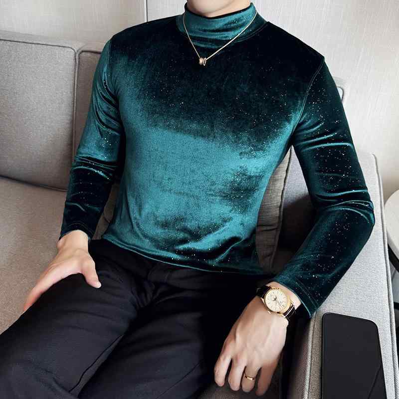メンズ 秋冬 長袖 Tシャツ トップス 半高領 修身 合体型 立領 純色 ポリエステル 混紡 化繊 普通厚 長袖 青年向け 黒 緑 ワインレッド コーヒーブラウン グレー ブルー カジュアル 普段使い フィット感 伸縮性 吸湿速乾 通勤 アウトドア