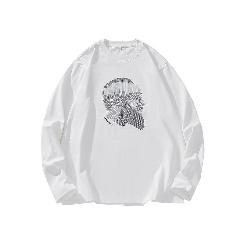 メンズ Tシャツ 長袖 春夏 秋冬 トップス 男性用 コットン 綿 精梳棉 ポリエステル混紡 接触冷感 吸湿速乾 免?処理 軽量 ゆったり ルーズフィット ビッグシルエット 丸首 ラウンドネック 無地 プリント 人物柄 人物パターン グレー ブラウン系