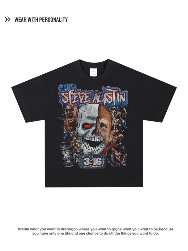 メンズ Tシャツ 短袖 トップス 丸首 ゆったりシルエット 落肩袖 綿素材 透気性 印花 人物柄 ブラック カラー 夏用 春夏 秋冬 通年 休? 普段使い アウトドア カジュアル スタイル 再生繊維 吸湿速乾 軽量 伸縮性 高級感 ビッグサイズ 男性用