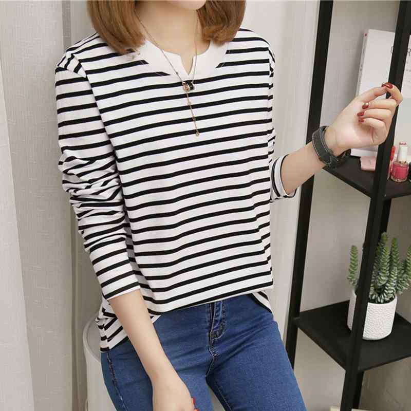 Tシャツ 女性用 長袖 Vネック ストライプ柄 綿素材 薄手 ゆったりシルエット 通勤スタイル 気質 切り替え 接触冷感 吸湿速乾 春夏 秋 普段使い トップス インナー ブラウス