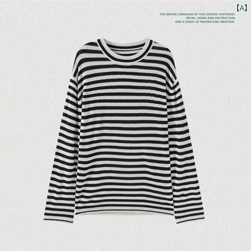 Tシャツ 女性用 秋冬 接触冷感 ??素材 黒白条紋 黒灰条紋 立体条紋 ロングスリーブ ワイドシルエット ラウンドネック シンプルスタイル 日韓カジュアル ゆったりトップス インナーウェア 軽量 吸湿速乾 普段使い 通勤対応 8,103円