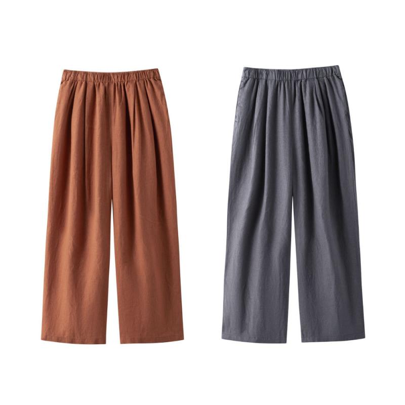 レディース ワイドパンツ 麻素材 ロングパンツ ゆったりシルエット 松腰バンド 直筒タイプ 春夏 デイリーカジュアル 伸縮なし 軽量 吸湿性 深みオレンジ ピンク 淡いイエロー グレー ブラック イエロー ゆったりフィット 日常使い 復古風 6,367円