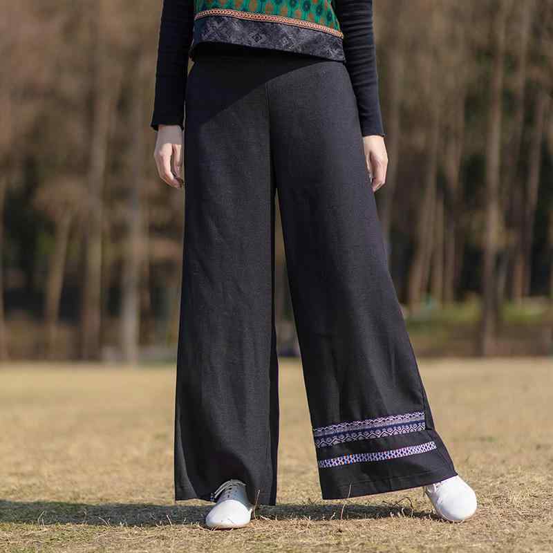 レディース 広々としたズボン下 ロング丈 黒 綿織物原材料 松緊腰 伸縮性 直筒影ぼうし 薄っぺら 三春 うつり変わりひな型 民族風 返り咲き表現スタイル 日常使い走り ゆったり相応う 馬鹿でかい大きさ 軽さ 好いたらしい 通い相応う 秋冬相応う