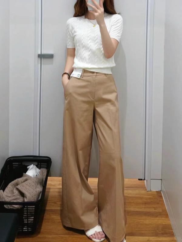 レディース ワイドパンツ コットン混紡 ロングパンツ ハイウエスト 直筒 黒 ピンク系 ベージュ オリーブ 気質 通勤用 普段使い 伸縮性 中厚 免・聞 秋冬 都市スタイル 気質 優雅 カジュアル