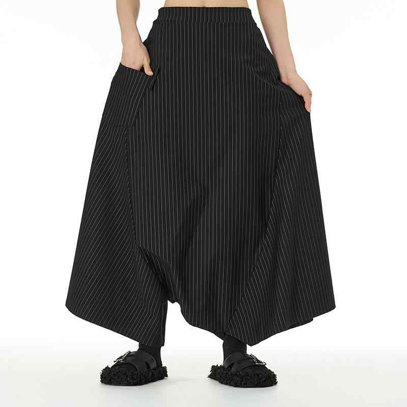 レディース クロップドパンツ ヒップホップ風 ワイドレッグパンツ ゆったりシルエット 綿混紡素材 長丈 ストレッチなし 厚手 ポケット付き 切り替えデザイン 条紋ブラック ブラック ブルー ミリタリーグリーン ストリートスタイル 普段使い ゆったりカジュ 6,338円