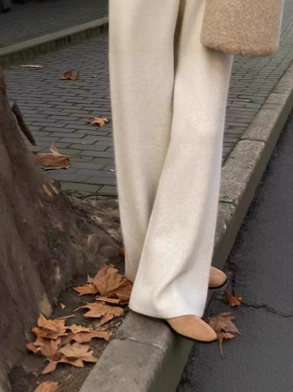 レディース 直筒パンツ 秋冬 ハイウエスト ワイドレッグ ゆったり ロング丈 梨型ボディ対応 床引き ゆったりシルエット カジュアル ポリエステル 混紡 微弾力 切り替えデザイン 煙花米 ベーシックブラック ダークグレー ホットココア 気質エレガント 復
