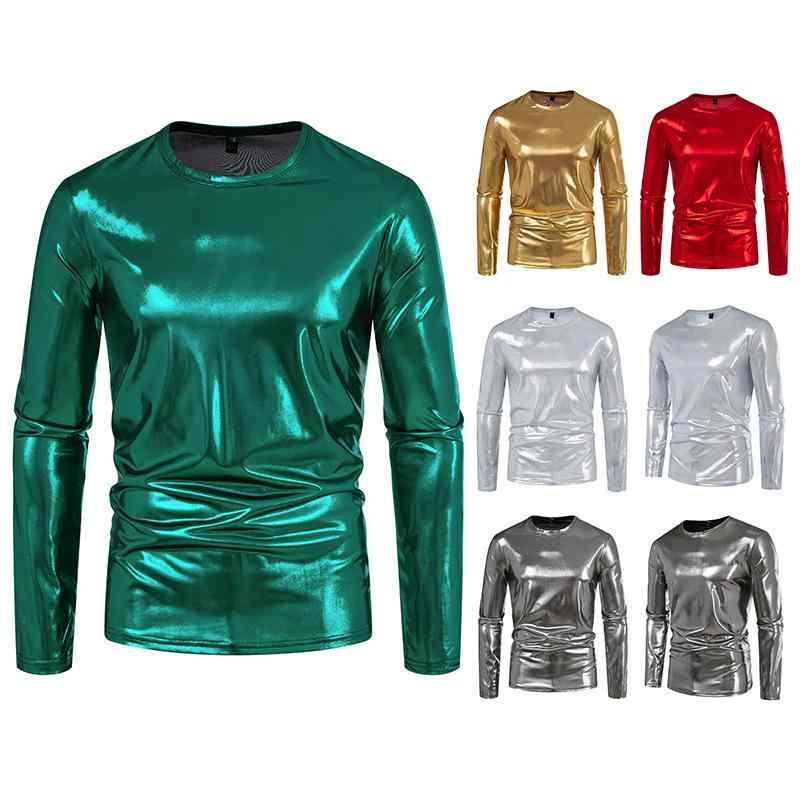 メンズ Tシャツ 長袖 丸首 トップス 男性用 ストリップ柄 ワイドシルエット ポリエステル 真絲 接触冷感 吸湿速乾 グレー シルバー レッド ゴールド グリーン 日常使い カジュアル 春夏秋冬 通年