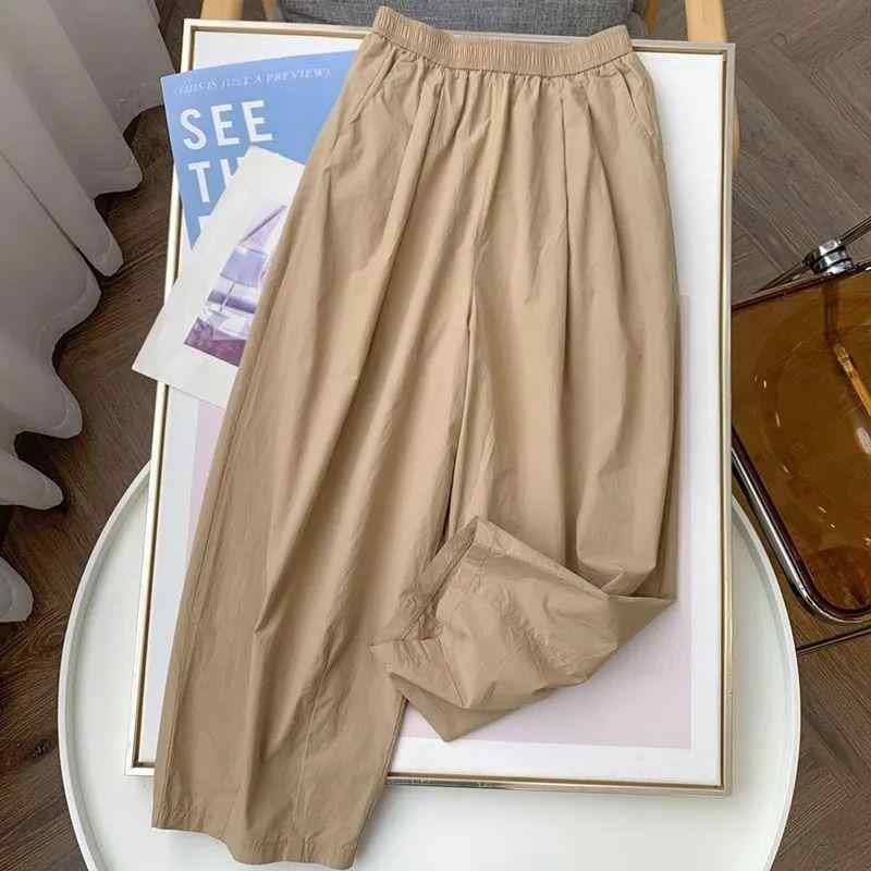 レディース ワイドパンツ 九分丈 直筒 綿素材 薄手 ゆったり シンプル 日系 カジュアル 春夏 普段使い 快適 ポケット付き 松腰 無弾性 水洗加工 杏色 カーキ ブラック 4,368円
