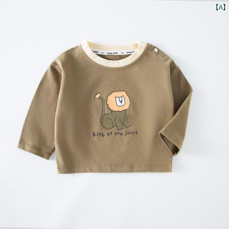 キッズ トップス 男の子 女の子 赤ちゃん 長袖 Tシャツ 綿 100% 保暖 丸首 動物 プリント 動物柄 犬柄 ライオン柄 アルファベット柄 パン柄 スポーツ スタイル 春 秋 ユニセックス 1 3歳 73 100cm 接触冷感 軽量 伸縮性 吸湿速