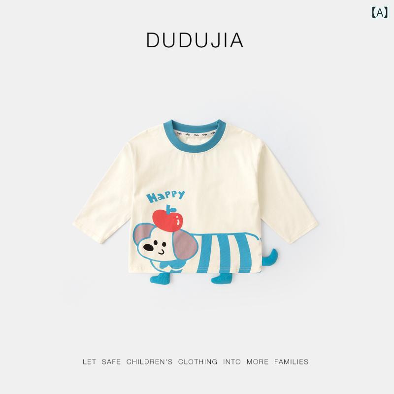 キッズ Tシャツ 長袖 条紋 トップス 男の子 女の子 子供服 童装 綿素材 コットン 93% 綿混紡 ユニセックス 男女兼用 ベビー 幼児 1～3歳 春秋 春夏 秋冬 カード キャラクタープリント かわいい 柄 軽量 伸縮性 吸湿速乾 通気性 日常使い