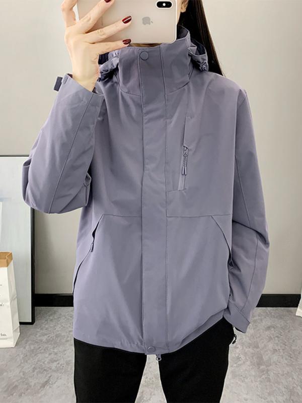 アウトドア ジャケット 男女兼用 秋冬 連帽 防水 防風 保暖 透気性 登山 服 ?? 素材 切り替え デザイン 紫 系 グレー 系 グリーン 系 ブラック ユニセックス ハイキング ウェア 軽量 伸縮性 コットン 混 軽め シルエット ラフ スタイル