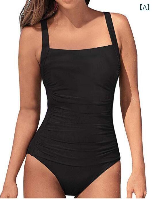 レディース ワンピース タイプ 泳装 無袖 肩ストラップ デザイン ワイド フィット 純色 ビキニ ボトム 胸パッド 付き ノン ワイヤー ポリエステル 素材 速乾 吸湿 軽量 ブラック ダーク ブルー ロイヤル ブルー ブラウン ピンク ローズ レッド