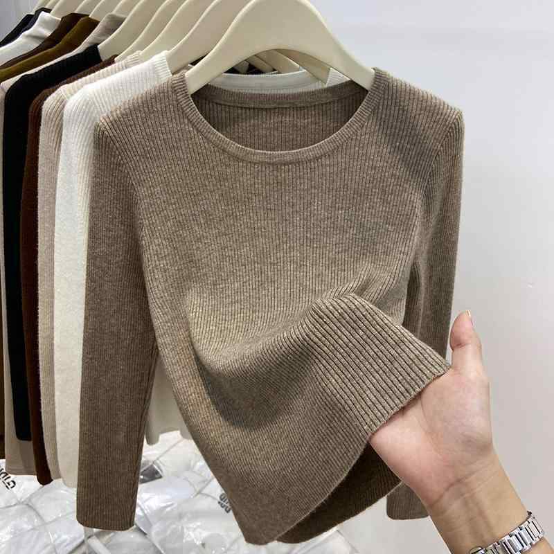 ニットトップス メンズ レディース 秋冬 丸首 タイトフィット 長袖 インナー セーター 甘め ファッション スリム 接触冷感 ポリエステル スパンデックス ブラック ホワイト グレー ベージュ ピンク ブラウン 私服 ハイエンド プリンセススリーブ セ