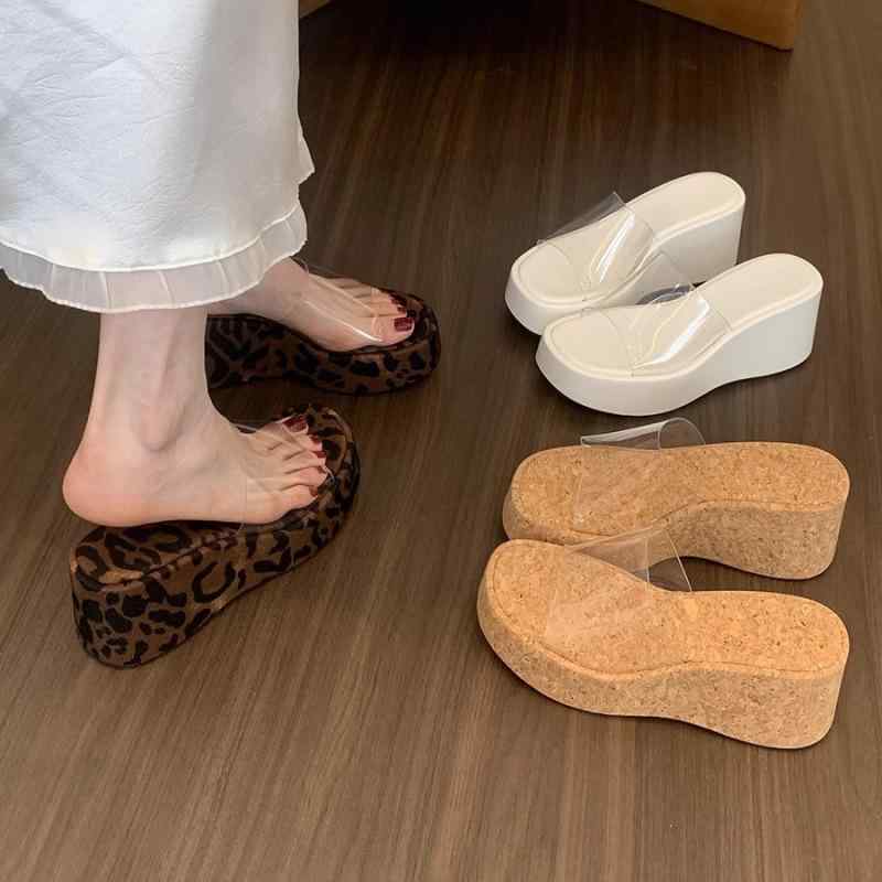 女性用 厚底サンダル 豹柄 透明 夏 春夏 クールトゥ 増高 ポインテッドトゥ 蝶結び ラバーソール 伸縮性 軽量 吸湿速乾 接触冷感 ブラック ホワイト ウッド調 防水 普段使い アウトドア ビーチサンダル