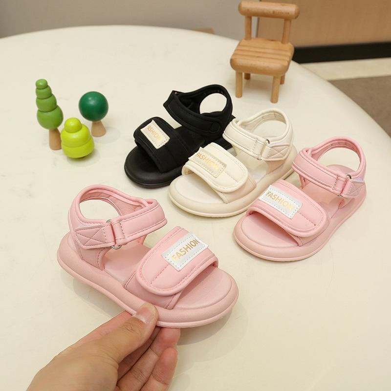 女児 厚底サンダル 女の子 子供用 露趾 防滑 軽量 超繊維 レザー ソール ゴム底 魔術テープ 着脱 簡単 純色 ブラック ピンク ホワイト 夏 ビーチ 遊び着 普段使い 7-12歳 4-6歳 13-16歳