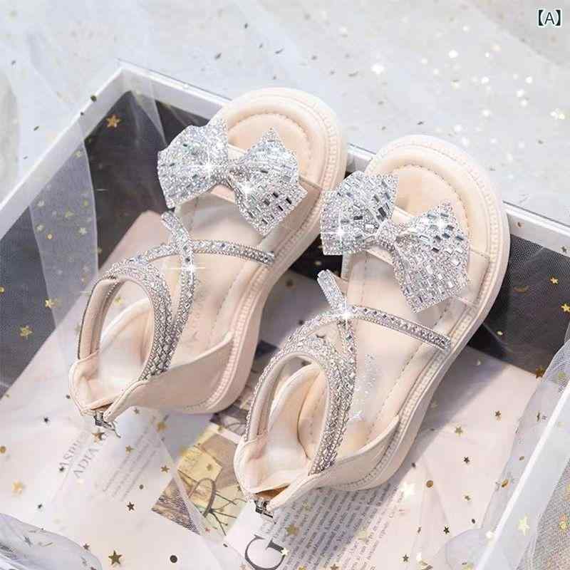 女児サンダル 女の子 夏 子供 かわいい プリンセス ローマン デザイン 水晶装飾 ソフトソール 合成革 ベージュ ブラック ビーチシューズ 軽量 調整可能 魔術テープ 留め具 1-3歳 4-6歳 7-12歳 13-16歳 通年 普段使い