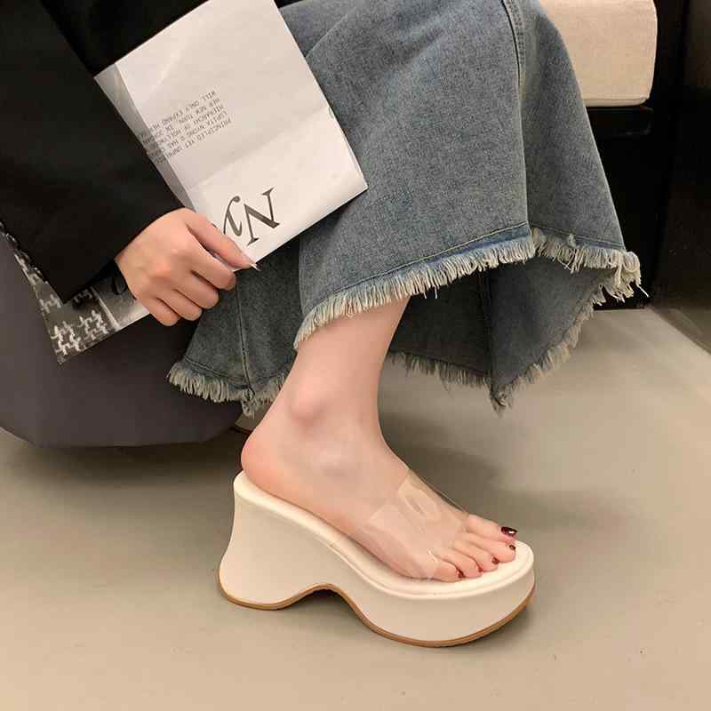 サンダル 女性用 夏 厚底 フラット 透明 ウェッジヒール ビーチシューズ かわいい プー素材 丸トゥ 軽量 米白色 ブラック シルバー 春夏 通勤 普段使い