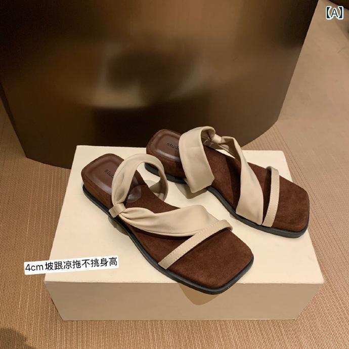 女性用 夏 厚底サンダル 4cmヒール 綿密サテン 素材 気品 デザイン スクエアトゥ 巻き紐 ストラップ 軽量 ラバーソール 羊皮 ライニング 韓風 スタイル 杏色 赤 ヒョウ柄 ブラック カラーバリエーション 足元 快適 普段使い 涼しい 通気性 伸 7,517円