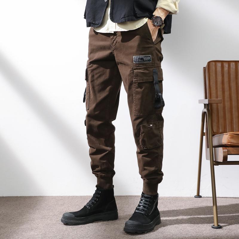メンズ 工装パンツ 男性用 ゆったり ファッション 個性 多ポケット 小脚 テーパード 長ズボン コットン 綿素材 微弾性 軽量 伸縮性 ミッドライズ ジップフライ ポケット装飾 無しわ加工 通勤 普段使い アウトドア スポーツ 青年向け カジュアル ユ