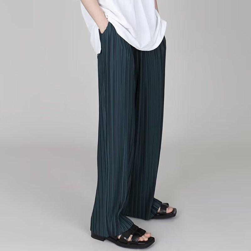 メンズパンツ 夏用 薄手 韓国風 ゆったり 接触冷感 直筒 ロング丈 ミッドライズ 無地 ポリエステル 垂れ感 日常 ゆったりシルエット 軽量 吸湿速乾 ブルー ブラック ゆったりワイド レギュラーフィット ロングパンツ コットン風 涼しい ストレッチな
