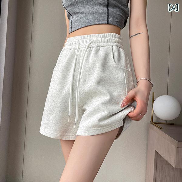 レディース 夏用 ハーフパンツ コットン 素材 接触冷感 薄手 軽量 伸縮性 高腰 ワイドレッグ サイドスリット ポケット 付き シンプル カジュアル 普段使い 通勤 対応 グレー ブラック カラーバリエーション 吸湿速乾 機能 膝下丈 ゆったり シルエ