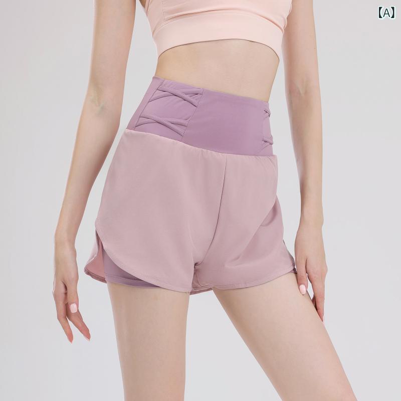 レディース 短パン 女性用 夏用 速乾 ランニング フィットネス 偽ツーピース 防走光 透気 高腰 ヨガパンツ ピンク 白 黒 ポリエステル混紡 ストレッチ ゆったりシルエット 室内外スポーツ ジョギング サイクリング ダンス 軽量 吸湿速乾 動きやすい