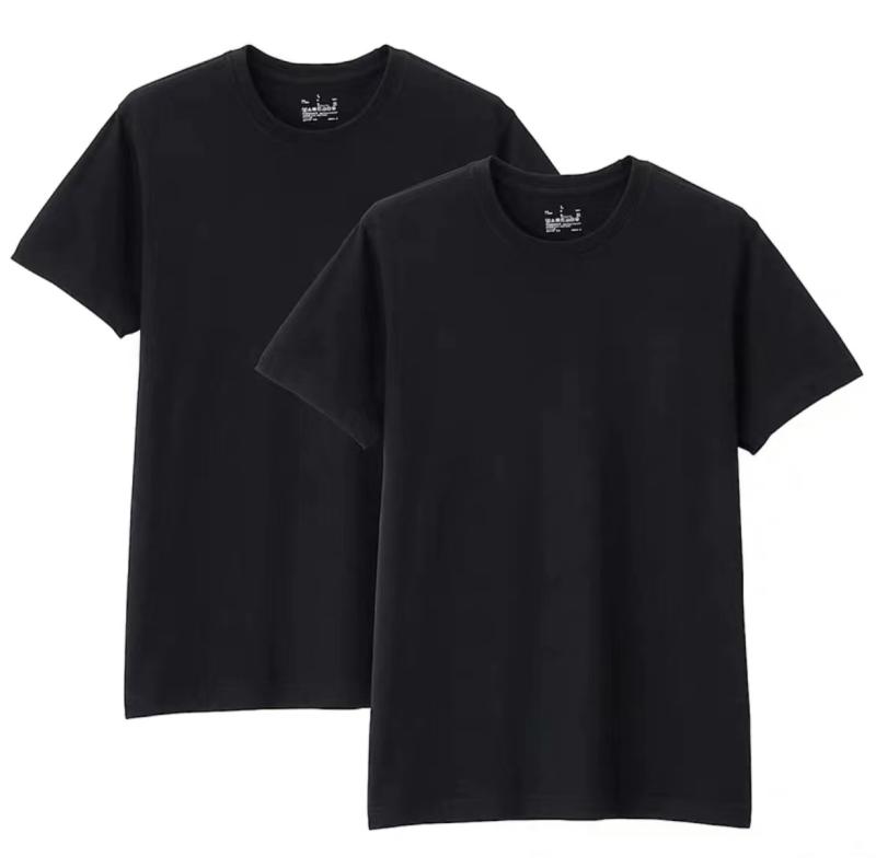 メンズ コットンTシャツ 2枚組 無縫側面 丸首 短袖 直筒シルエット 純色 薄手 通気性 抗菌 透気素材 ビジネスカジュアル 青年向け 成人用 ラフスタイル 日常使い 軽量 コットン100%