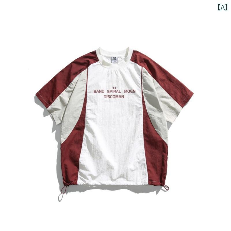 Tシャツ メンズ 夏季 短袖 丸首 ゆったりシルエット ポリエステル 透気性 日常使い ユニセックス トップス 丸襟 カジュアル 青少年向け クリエイティブプリント 赤茶色 紫 ブラウン ブルー 軽量 吸湿速乾 アウトドア キャンプ ユニークデザイン
