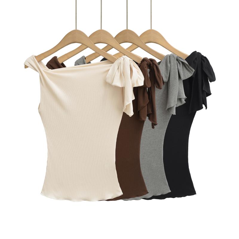 Tシャツ 女性用 夏 斜めオフショルダー 肩紐 ウエストイン 短袖 セクシー デザイン スリム トップス 切り替え 接触冷感 伸縮性 ブラック ベージュ ブラウン グレー S M ストリート ファッション 欧米風 かわいい 軽量 吸湿速乾 ハイウエスト