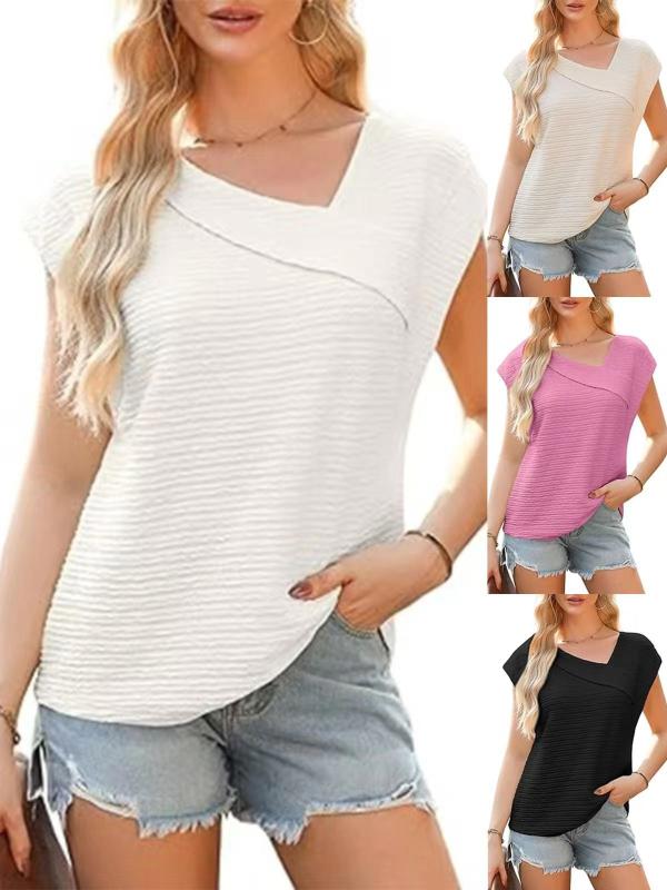 Tシャツ レディース 短袖 斜め襟 ゆったりシルエット 気質 通勤用 普段使い ポリエステル 再生繊維 接触冷感 吸湿速乾 立体プリント 純色 柔らかい肌触り 白 黒 ピンク ベージュ 春夏 夏服 トップス カットソー ユニセックス 青少年向け 軽量 伸