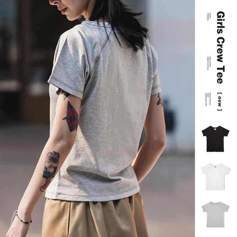 Tシャツ 女性用 半袖 コットン 白 丸首 直筒シルエット 立体裁剪 純色 春夏 軽量 吸湿速乾 普段使い カジュアルスタイル アイボリー グレー ブラック