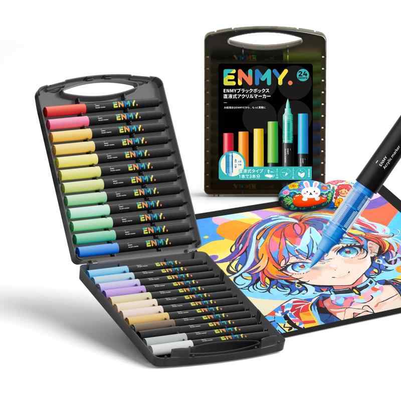 ENMY ブラックボックス 直液式 アクリルマーカー イラストマーカー 水性 肌色 アートマーカー 筆ペン 美術 漫画 ファブリック 編み物 キャンバス/ガラス/木 布用ペン カラーペン (日本語版)