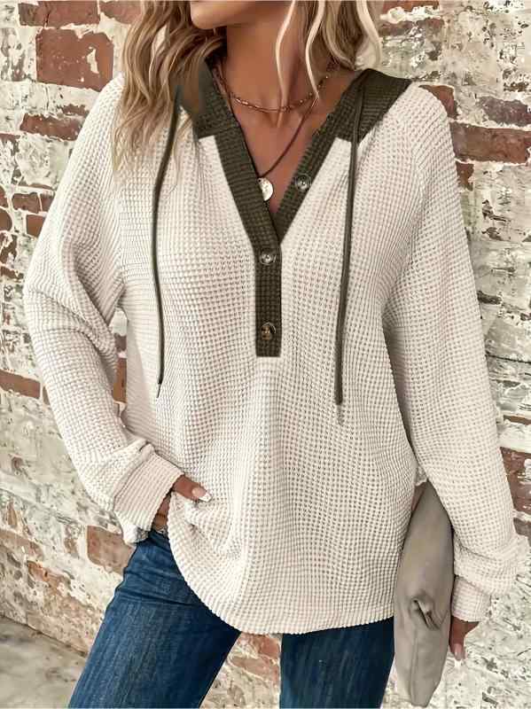 秋冬 女性用 ピステ 切り替え Vネック 長袖 ルーズフィット ボタン セットアップ 薄手 トップス プルオーバー ポリエステル 素材 杏色 快適 ゆったり 普段使い カジュアル スタイル 日韓風 4,536円