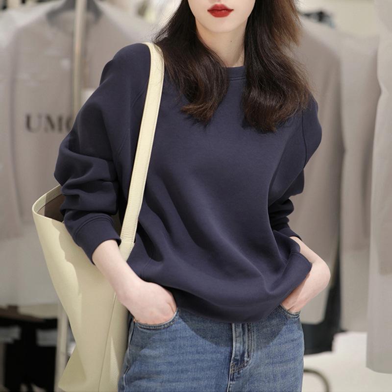 パーカー お上さん用 秋冬 ラグドレス 綿織物 ポリエステル 混紡 原料品 丸首 長袖 太陽フレア捩り ロング丈 真っただ中丈 通い 表現スタイル 麗しさ 青写真 米国海軍 薄墨色 花柄 ロング捩り トップス ルーズフィット 心地よい 普段使い走り 軽さ パステル色の