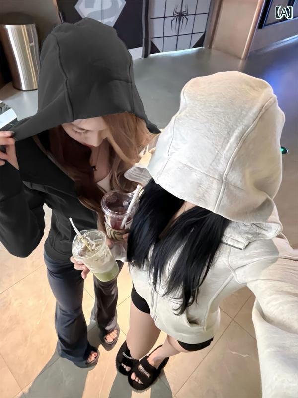 パーカー レディース 春夏 ピンク コットン 混紡 ロングスリーブ フード付き ジップアップ スリムフィット ウエストシェイプ ポケット ニット素材 日韓カジュアル シンプル ヨガウェア トップス 短丈 普通丈 軽量 伸縮性 吸湿速乾 ブラック グレー