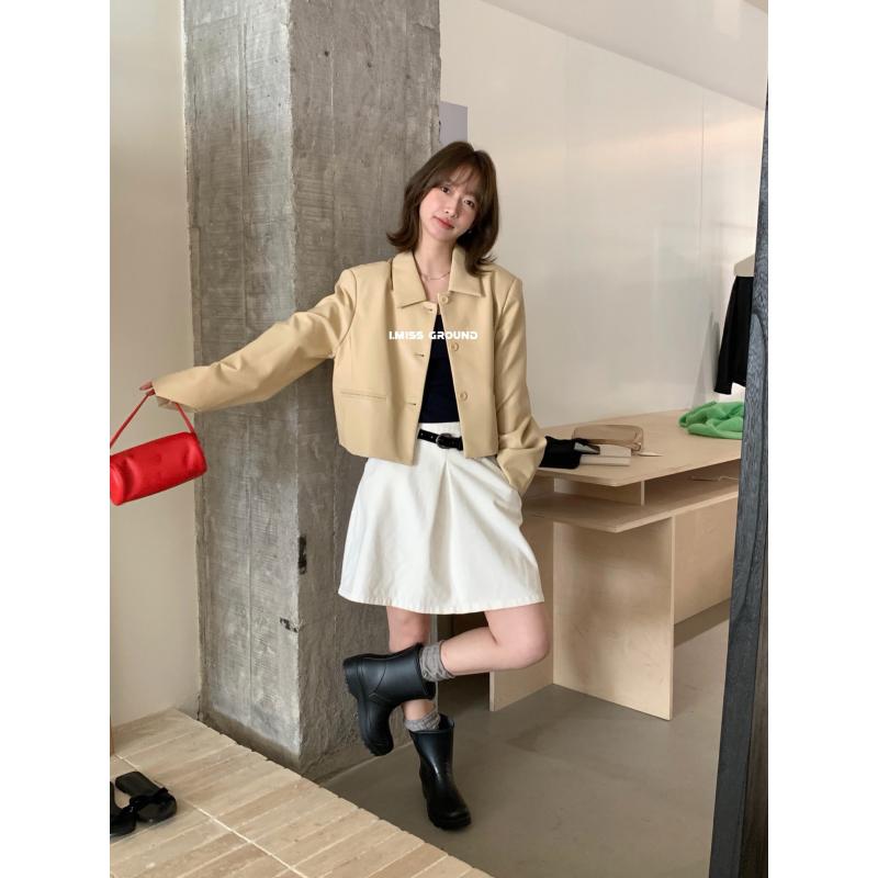 レディース コート 春夏 アウター ジャケット トップス ミックススタイル ビンテージ風 ショート丈 長袖 ポロカラ ユニセックス 私服 軽量 伸縮性 吸湿速乾 純色 グリーン ブラック イエロー 普段使い 春物 通勤用 カジュアル