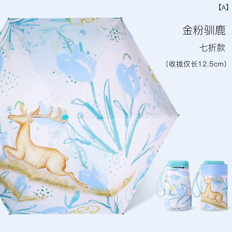 折りたたみ日傘 ポケットサイズ 折り畳み傘 晴雨両用 防紫外線 手開き 合金骨 軽量 コンパクト ポータブル 遮光 手描き柄 ブルー ピンク ローズ フローラル UPF50+ 接触冷感 吸湿速乾 創造的 トレンド ビジネスギフト 通勤用 アウトドア 普段